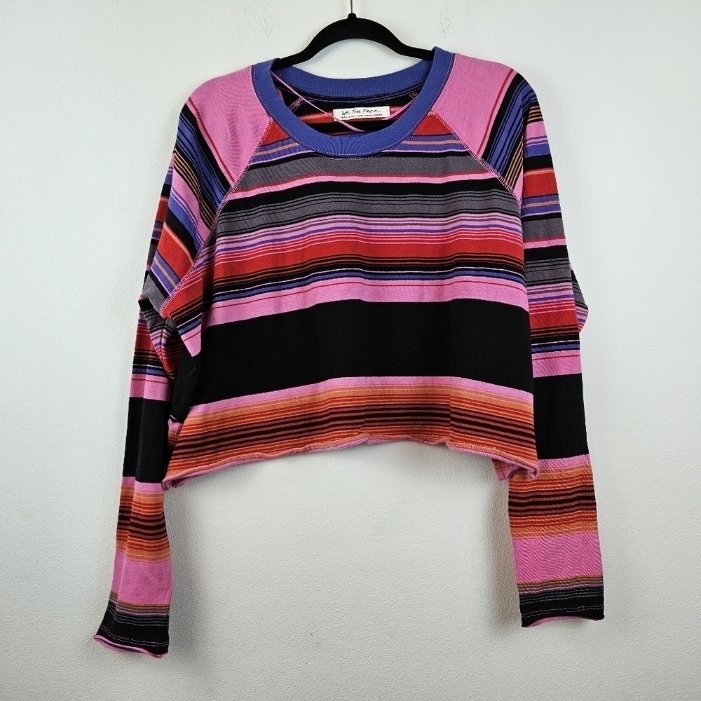 Free People Baja Striped Crop boxy Tee T-Shirt Top S relaxed Oversized - Picture 3 of 10